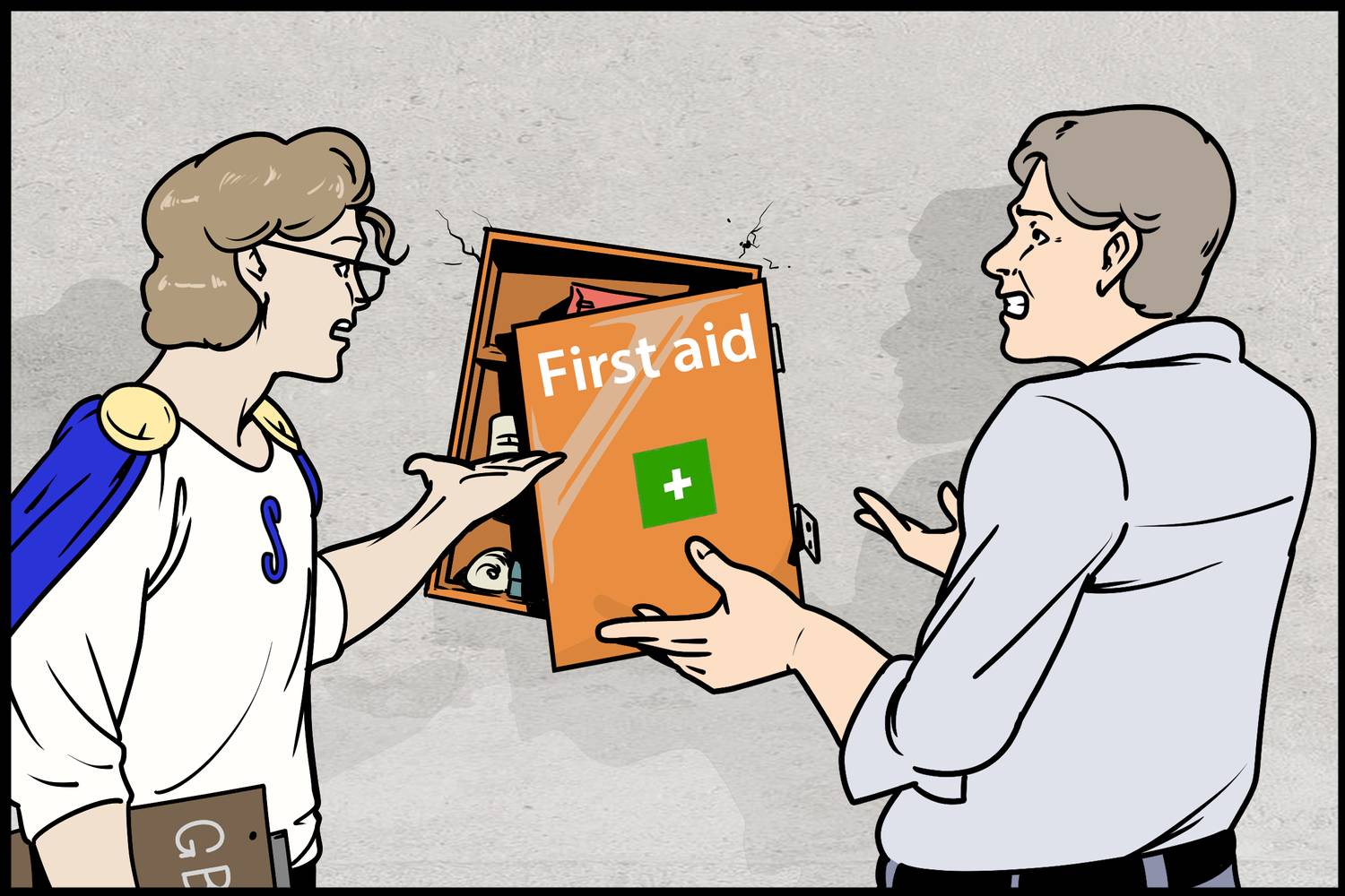 Ein Arbeitsschutzheld liest von einem Klemmbrett